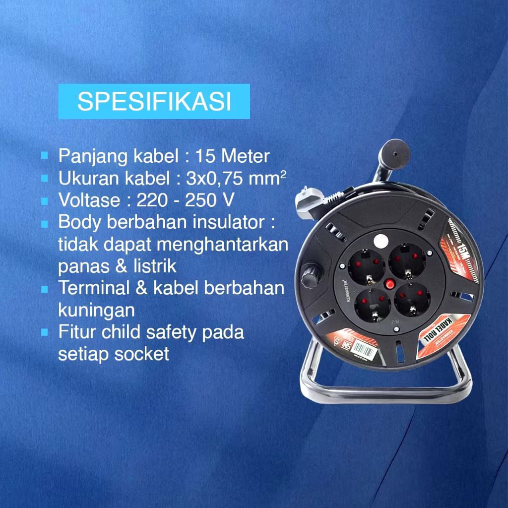 Jual KABEL ROLL KENMASTER 15 Meter 4 LUBANG SNI/ KABEL GULUNGAN 15 M ...
