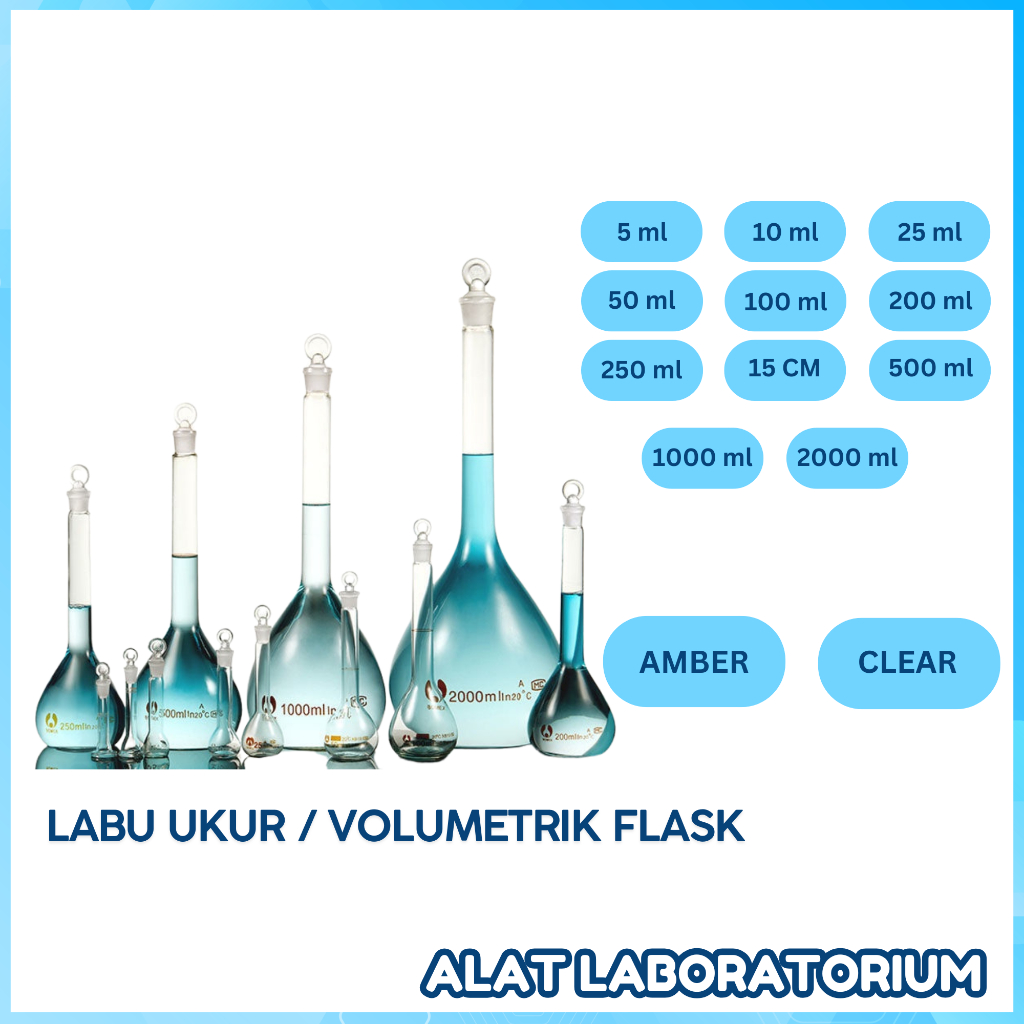 Jual VOLUMETRIC FLASK | LABU VOLUMETRIK | LABU UKUR FLASK - CLEAR ...