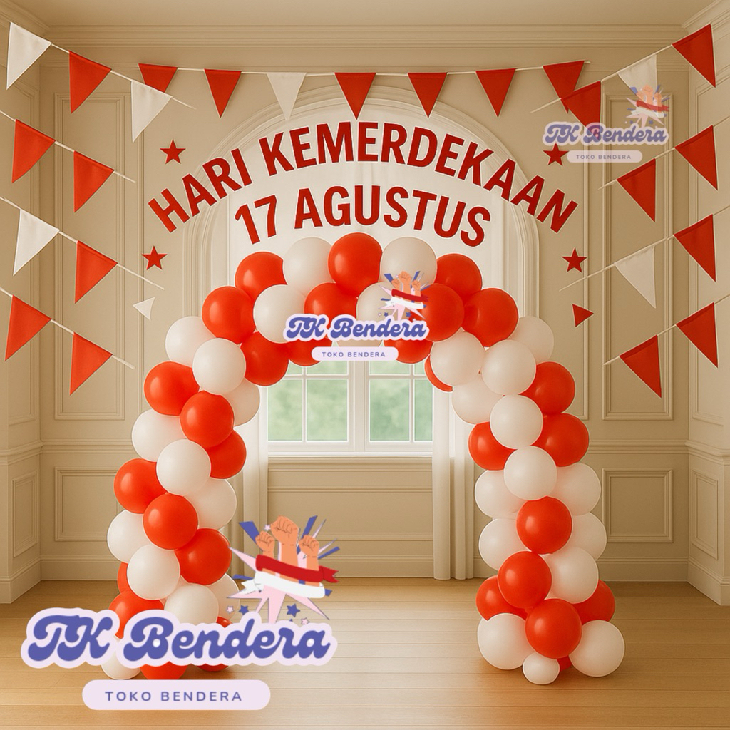 Balon Latex Merah Putih Isi 50pcs Dekorasi 17 Agustus Bendera segitiga
