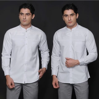 Casella Baju Koko Pria Lengan Panjang Horizontal White | Baju Koko Putih Ismail