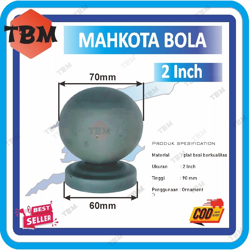 Jual Mahkota bola pipa hollow 2 inch aksesoris ornamen pagar tiang ...