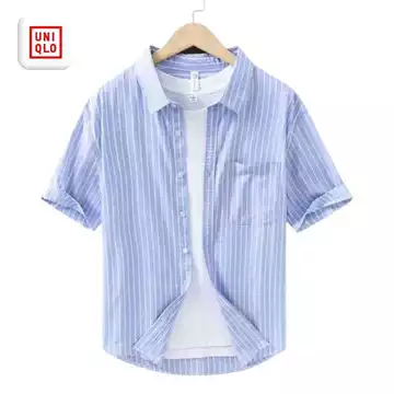 Kemeja Pria Motif Garis Lengan Pendek Slim Fit Casual Korean Style Adem Stylish Katun Premium