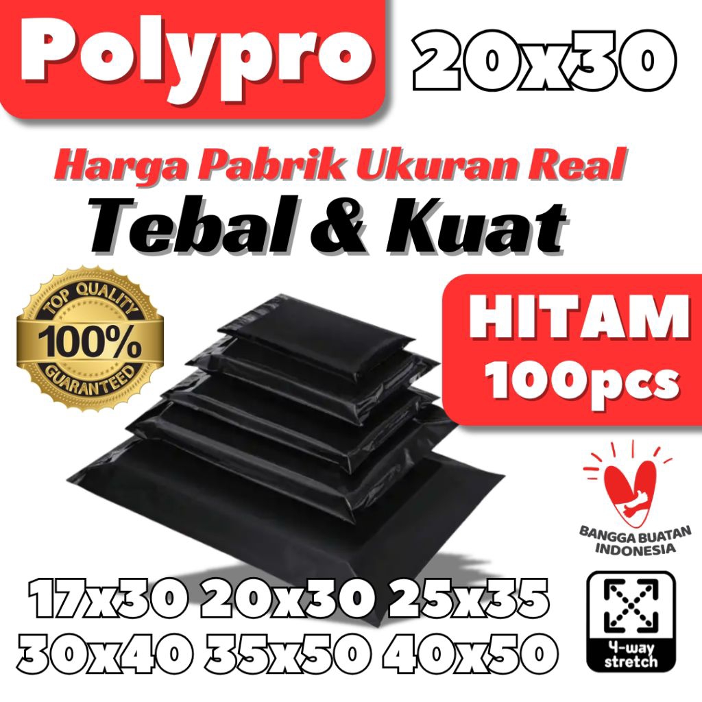 Jual (100pcs) Plastik Packing Online HITAM 20x30 / Polymailer Warna ...