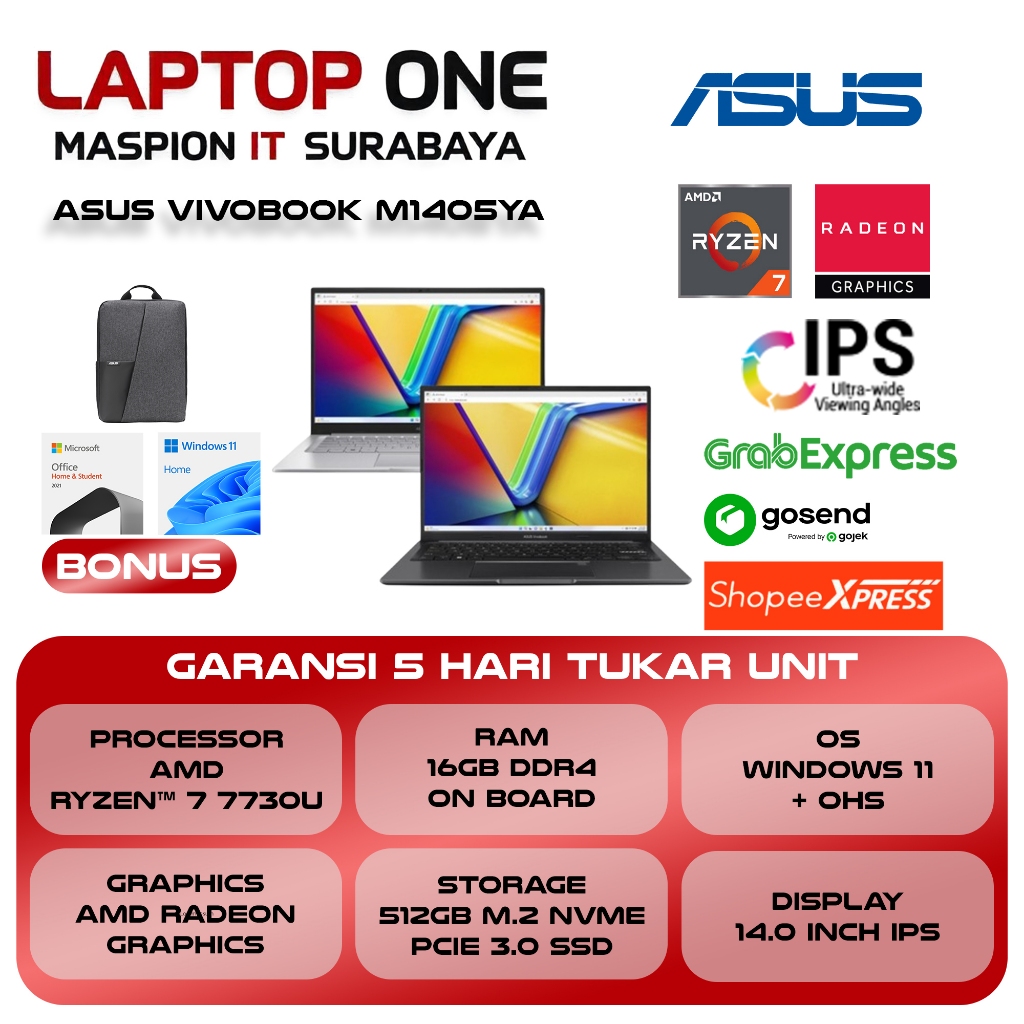 Jual ASUS VIVOBOOK 14 M1405YA RYZEN 7 7730 16GB 512GB W11+OHS+M365B 14 ...
