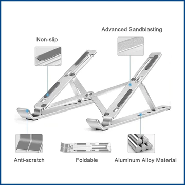 Laptop Stand Holder Portable Lipat Full Alumunium 6 Ketinggian Dudukan Pendingin Laptop Ringan