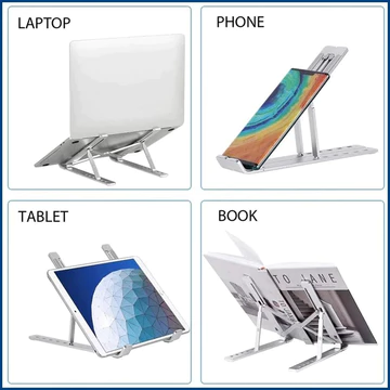 Laptop Stand Holder Portable Lipat Full Alumunium 6 Ketinggian Dudukan Pendingin Laptop Ringan