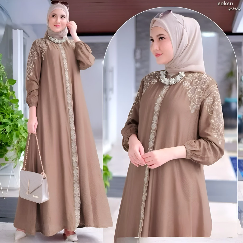 Gamis kondangan mewah elegan tampilan keseluruhan