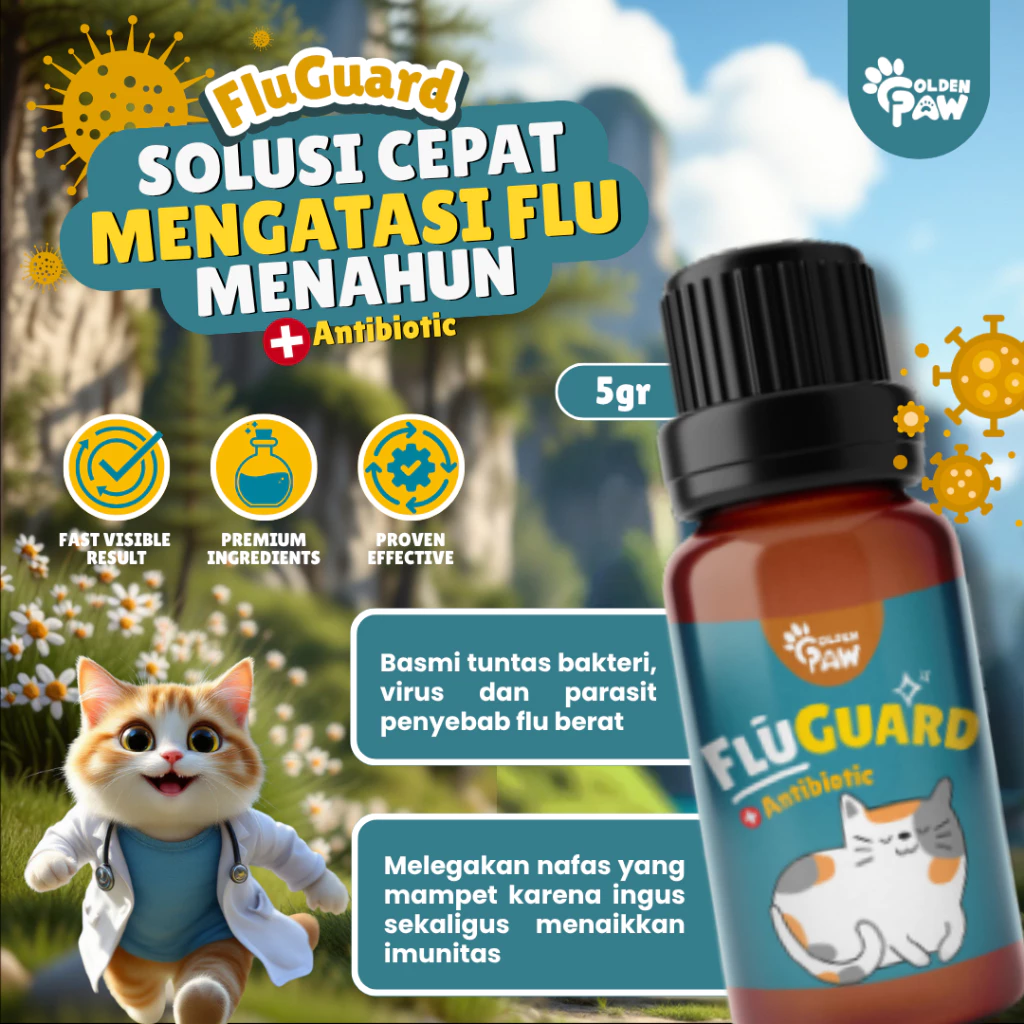 Golden Paw FLU-GUARD kemasan 5 gram dengan spuit 1 ml