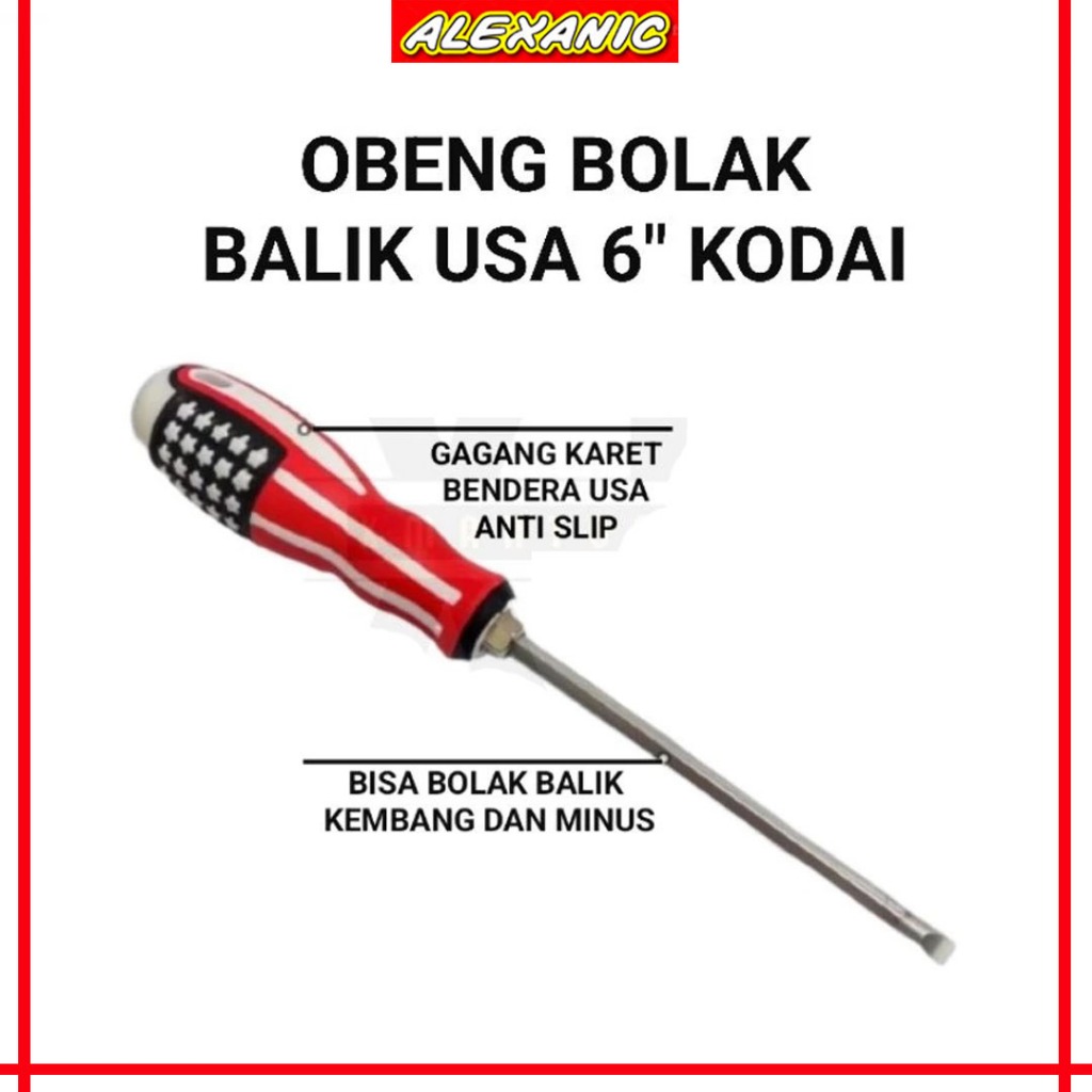 Jual Obeng Bolak Balik Magnet USA 6 Inch | Obeng KODAI Plus Minus Bolak ...