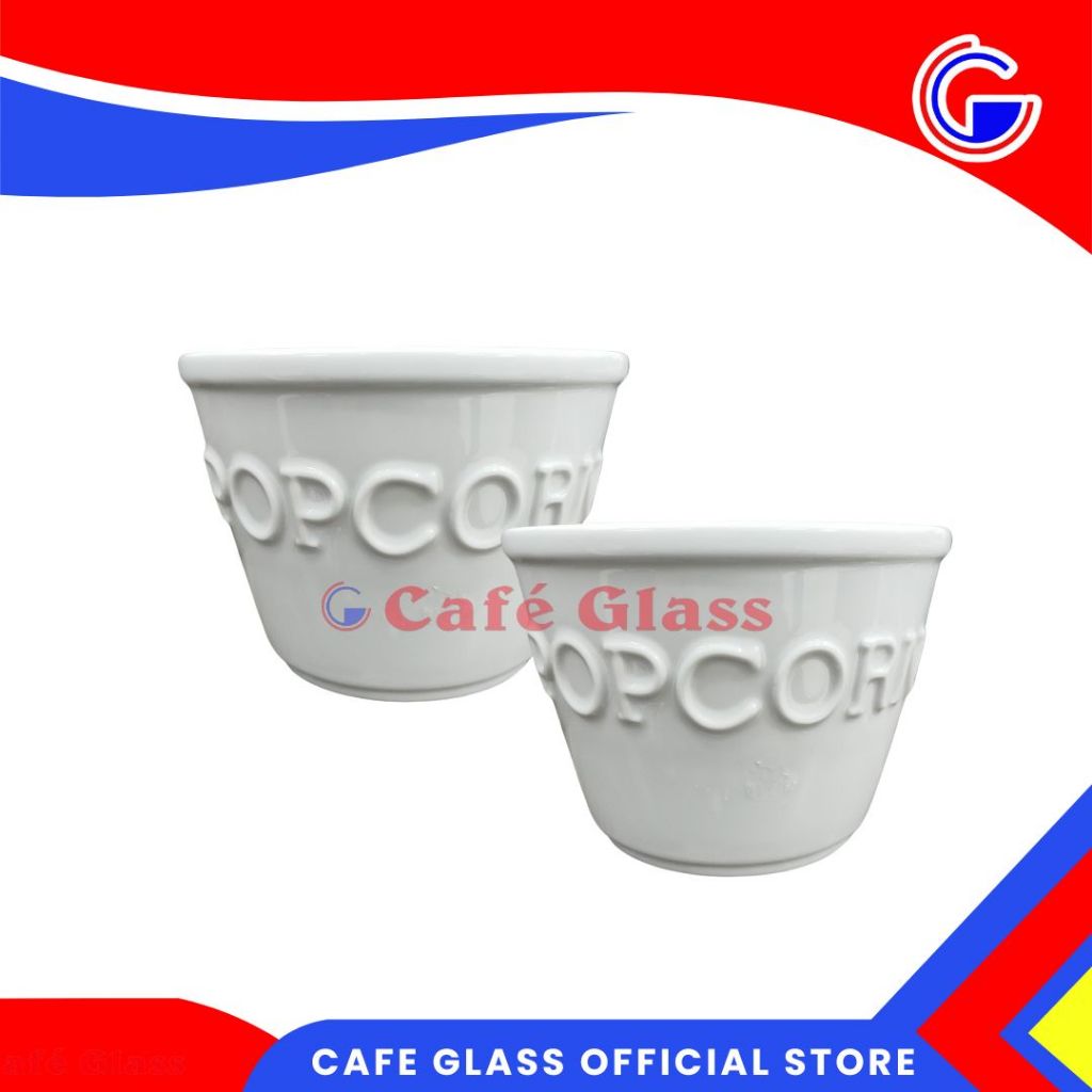 Mangkok Popcorn Keramik / Wadah Popcorn Putih Keramik Tebal / Mangkok Tinggi Emboss
