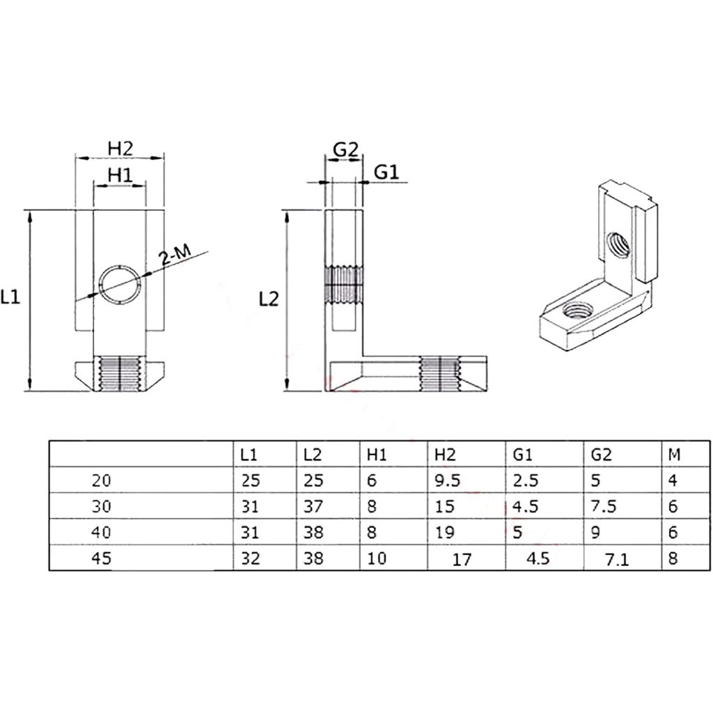 Jual Inner Corner Bracket L Joint Slot aluminium profile 2020 3030 4040 ...