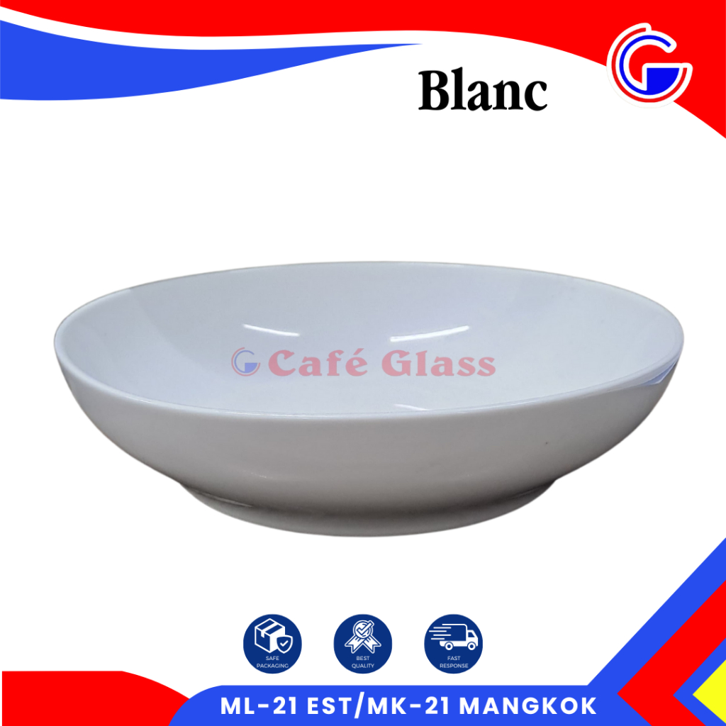 (Blanc) Mangkok Keramik Putih Polos / Mangkuk Saji Cekung Lebar 21Cm Premium / Hotel Cafe Resto (Mk-21 Fl)