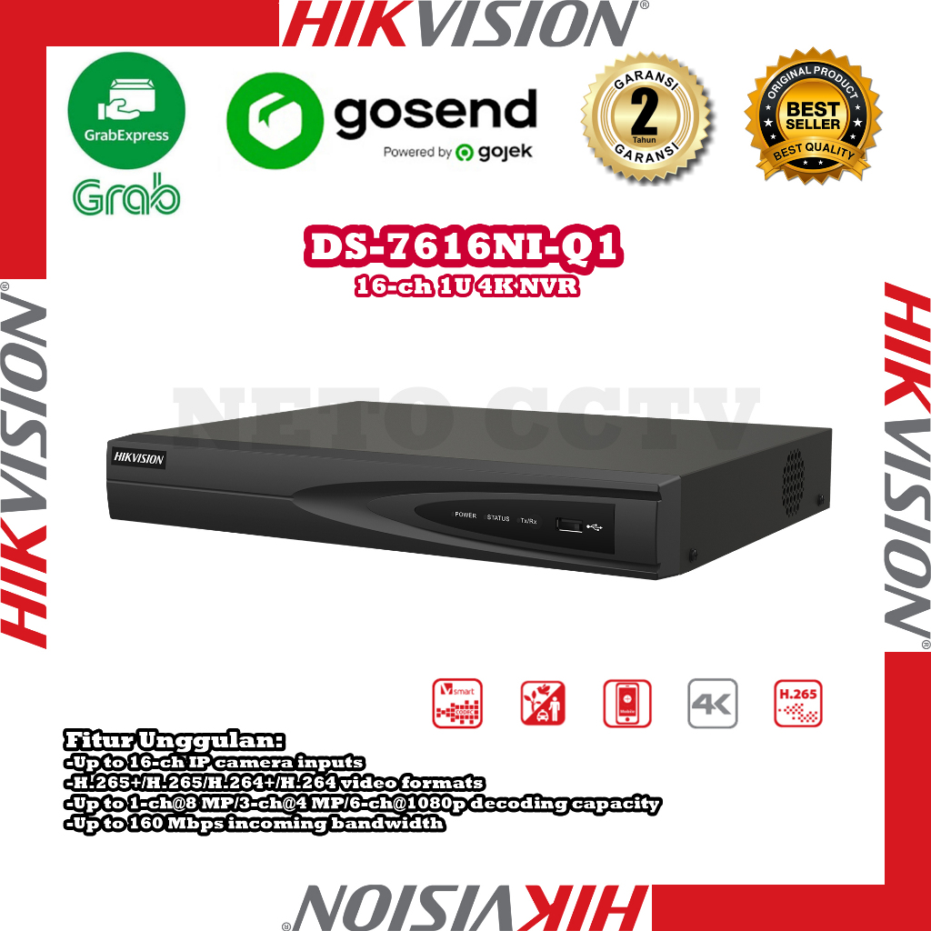 Jual Hikvision NVR 16 Channel DS-7616NI-Q1 Dukungan Hingga 8MP Garansi ...