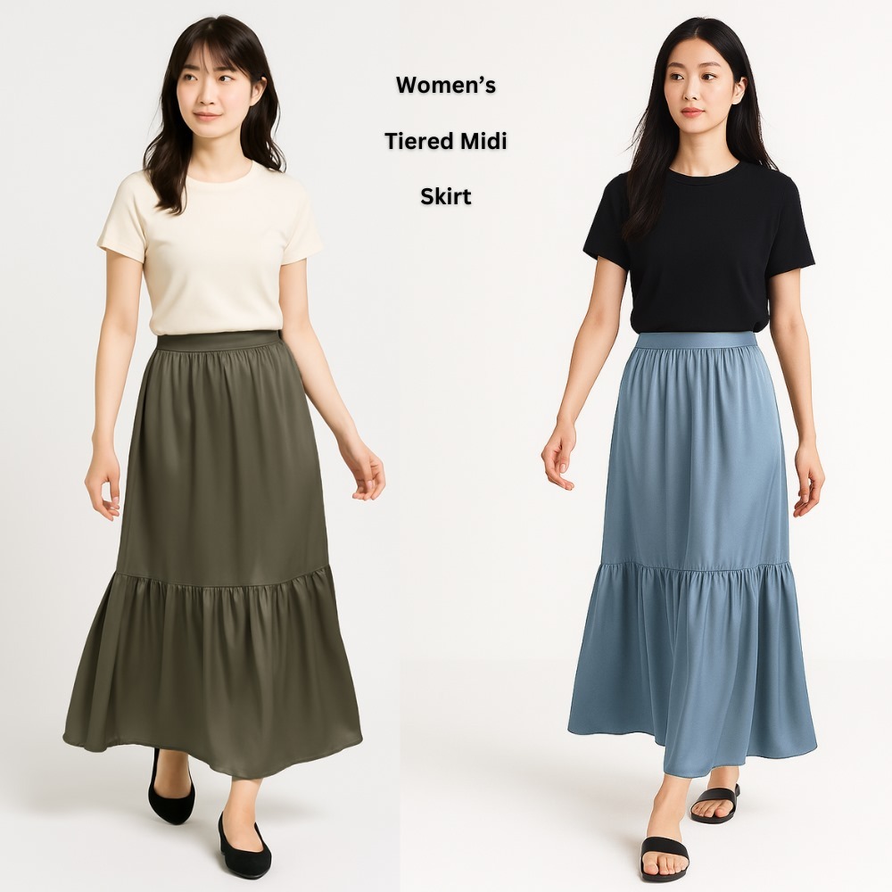 Jual Rok Midi Wanita (UNQ406 TIERED MIDI SKIRT) | Shopee Indonesia