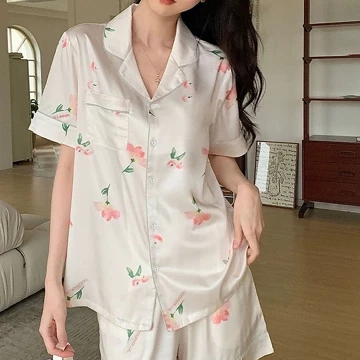 YKL Baju Tidur Wanita Satin Adem Lembut Piyama Setelan Set Cewek Celana Pendek