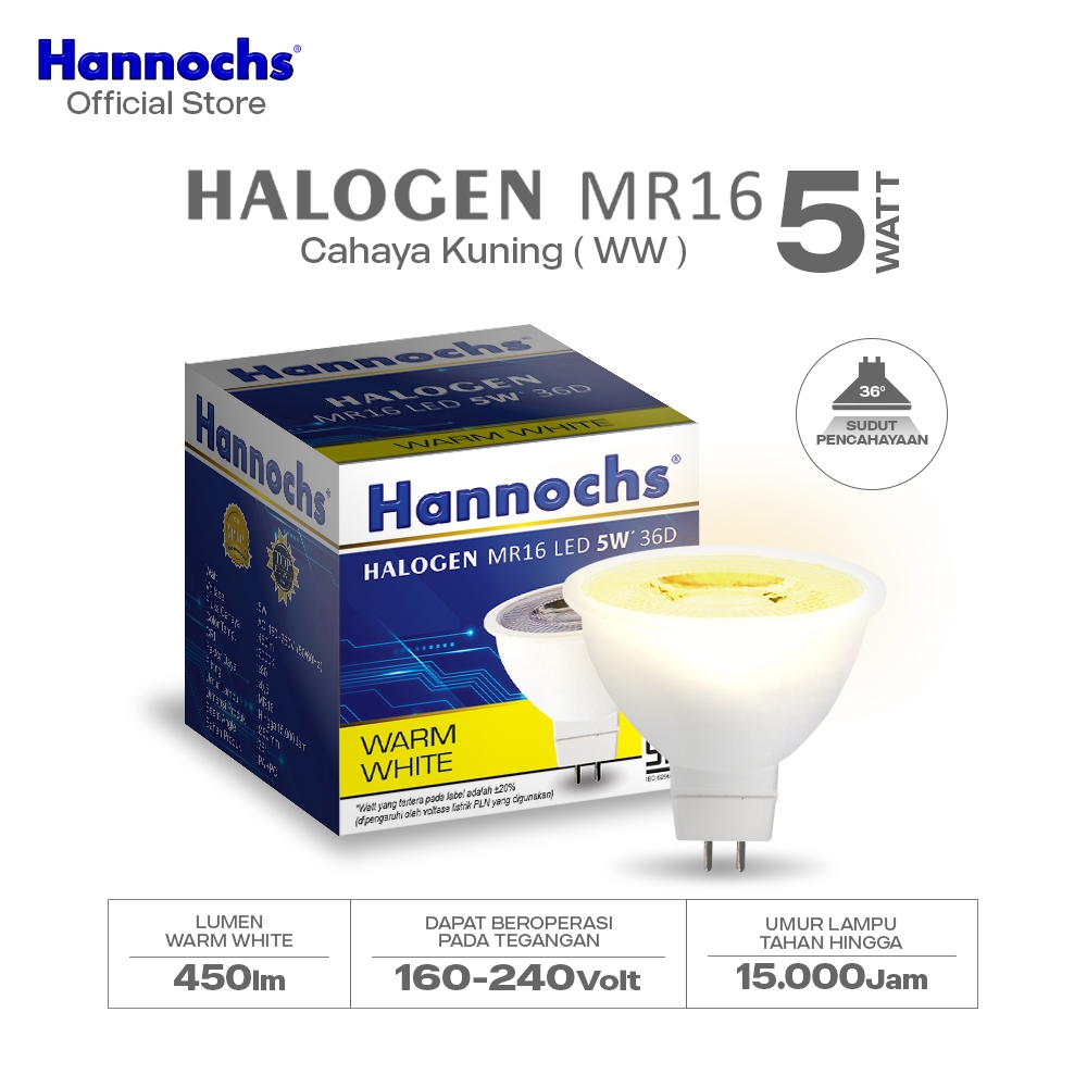 Jual Hannochs LED Spotlight Halogen MR16 LED 5W 36D Cahaya Kuning ...