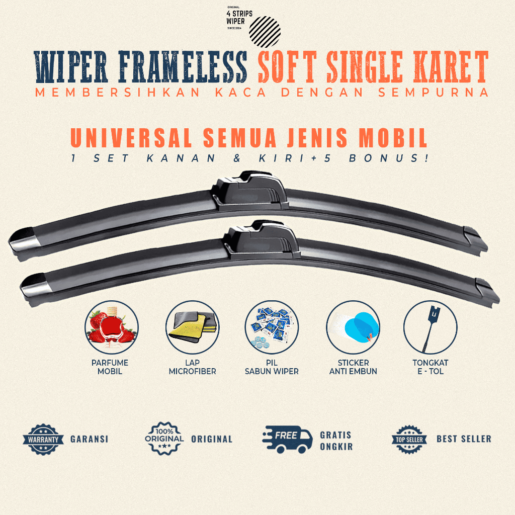 Jual UNIVERSAL 5 BONUS Wiper Blade Premium Soft / Single / 1 Lapis ...