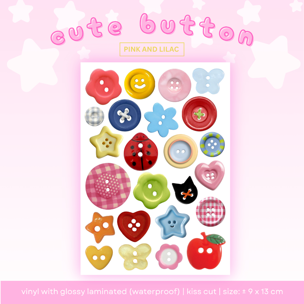 Jual Cute Button Sticker Sheet | Deco Stiker Waterproof | Shopee Indonesia