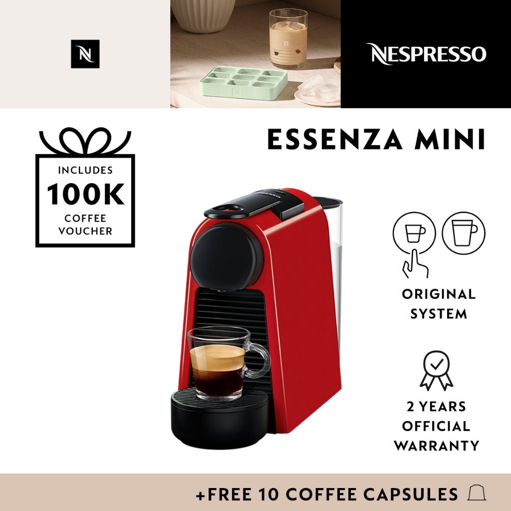 NESPRESSO Essenza Mini Coffee Machine, Red (Mesin Kopi)