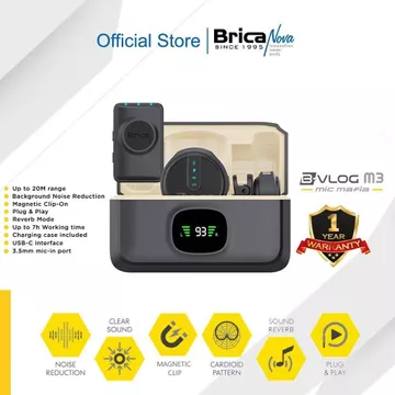 Brica B VLOG M3 Dual Magnetic Clip Wireless Microphone Clip On Mic Vlog With Charging Case BVLOG