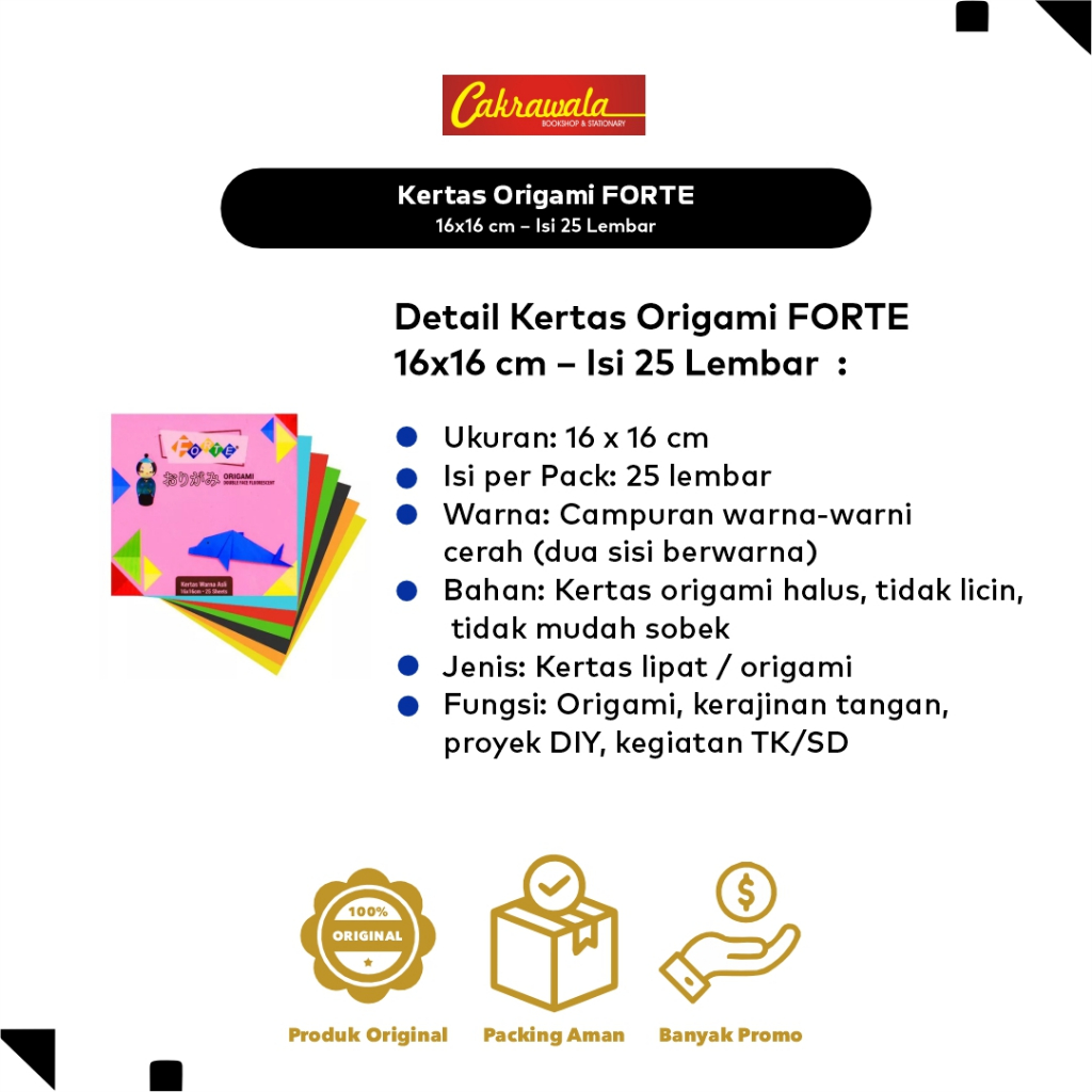 Jual Kertas Origami FORTE 16x16 cm – Isi 25 Lembar | Kertas Lipat Warna ...