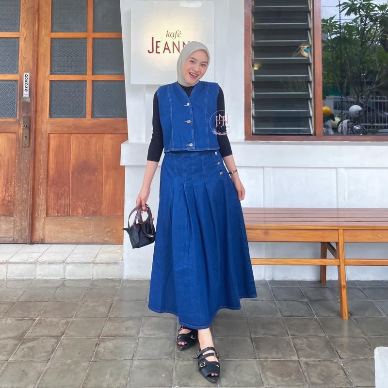 Jual Ivy Vest Setelan Rompi Rok Jeans Wanita One Set Rompi | Shopee ...