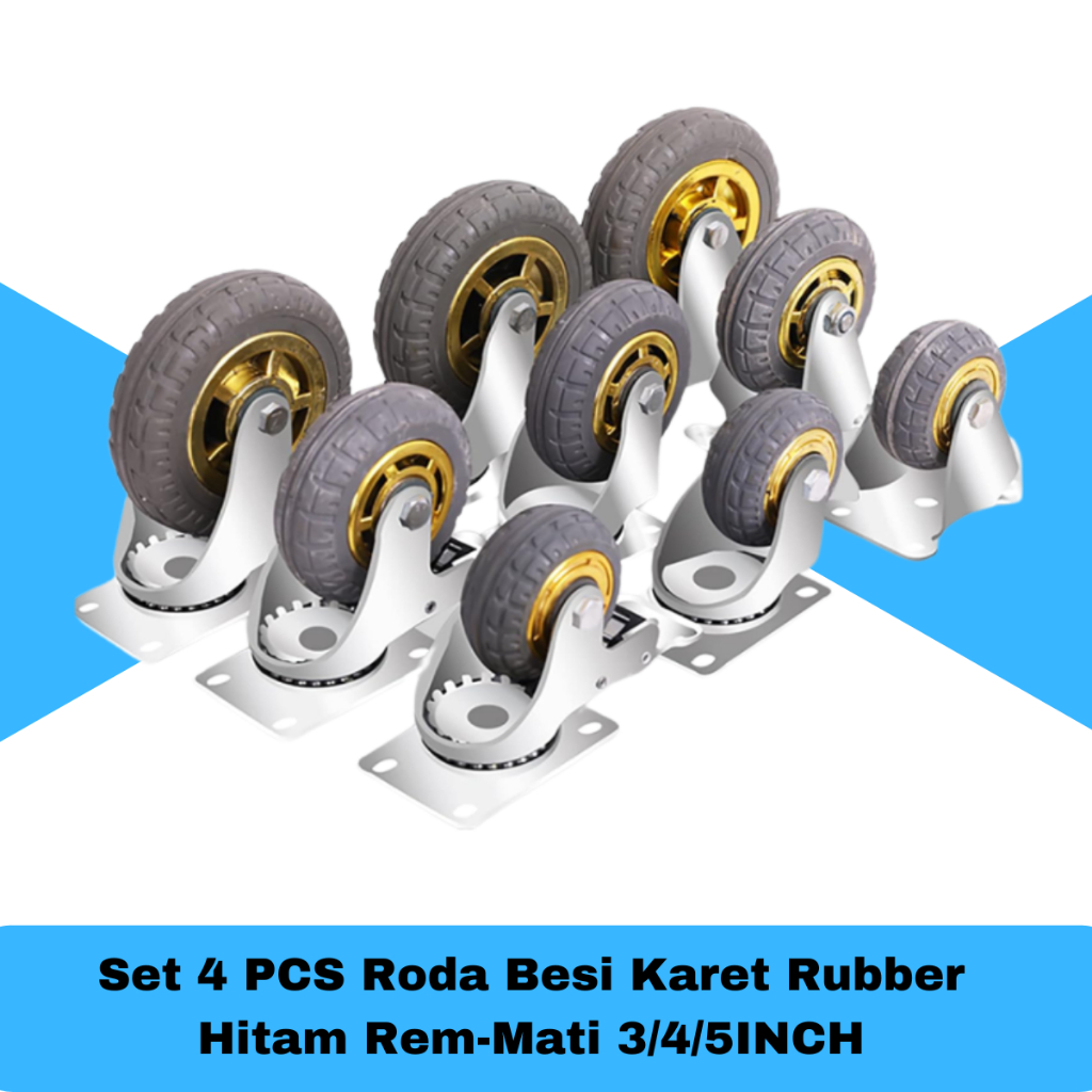 Jual Set 4 PCS Roda Besi Karet Rubber Hitam Up To 600KG Cocok Untuk ...