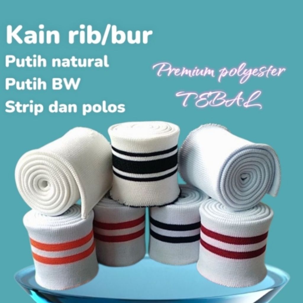 Jual kain Rib/bur polyester elastis tebal putih polos dan strip ...