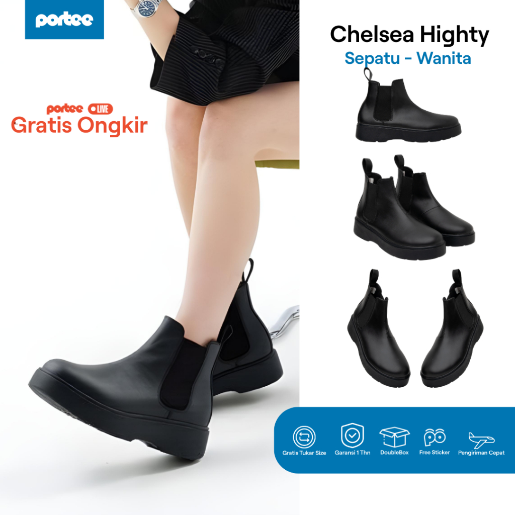 Jual Sepatu Boots Wanita Portee Chelsea Highty Hitam – Slip-On Stylish ...