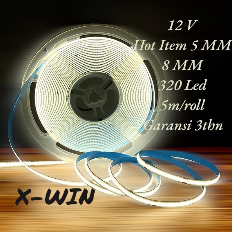 Jual led strip lampu led roll COB DC 12V tebal 5mm dan 8mm panjang 5m ...
