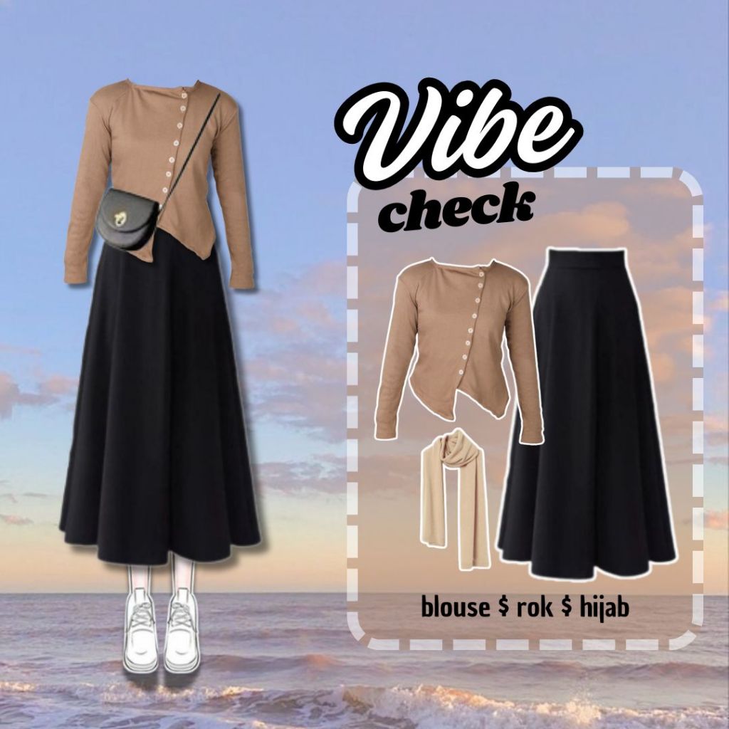 Jual Outfit 3in1 Wanita Hijab ( Blouse + Rok + Hijab ) OOTD Korean ...