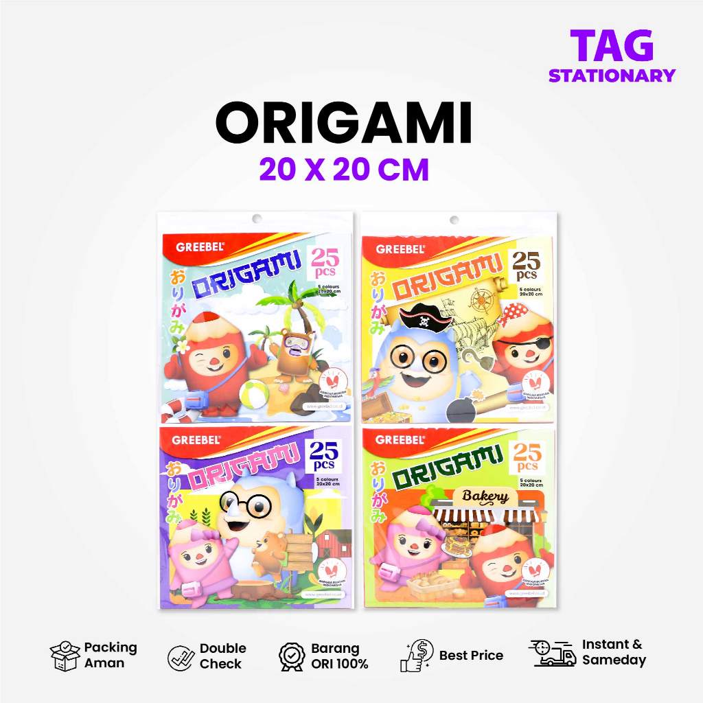 Jual GREEBEL Kertas Lipat Origami / 5 Warna Isi 25 Lembar - 20 CM X 20 ...