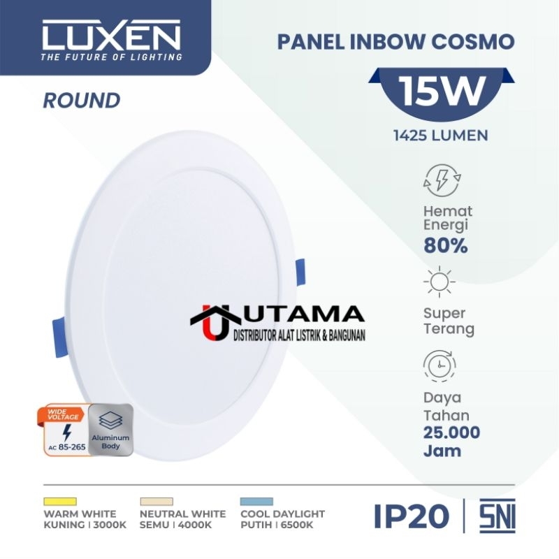 Jual Luxen Downlight LED Panel Inbow cosmo Bulat 15 watt | Shopee Indonesia