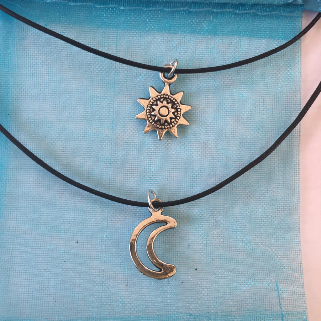 Jual Gold sun and moon charms 90s Layered choker necklace on black cord ...