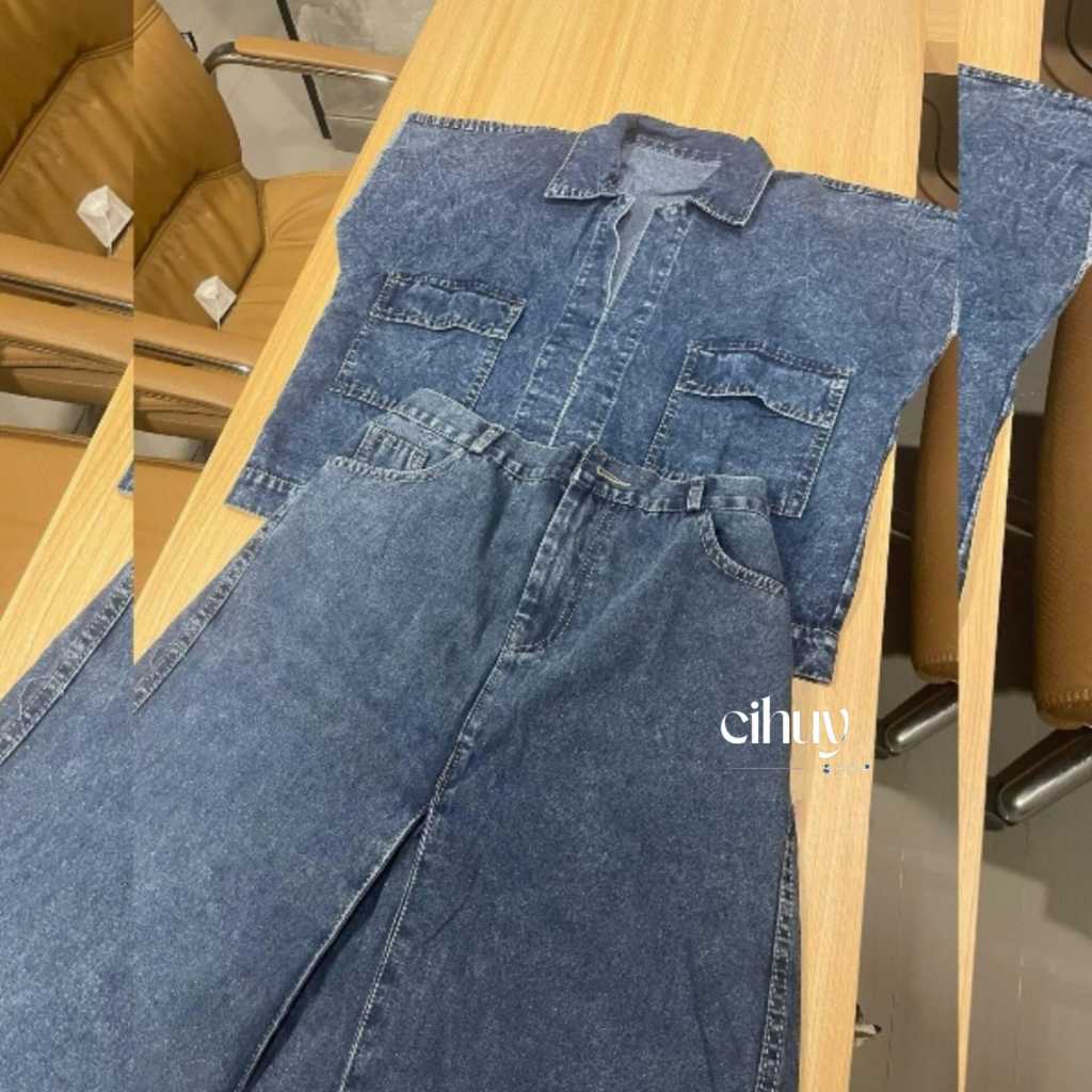 Jual [CIHUY] One Set Elfa Jeans Kekinian Vest Saku + Rok Rawis Belah ...