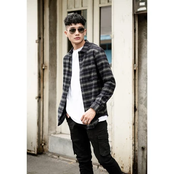 OXCON Kemeja Flannel Cotton Tangan Panjang Veterano Shadow Deep Purple