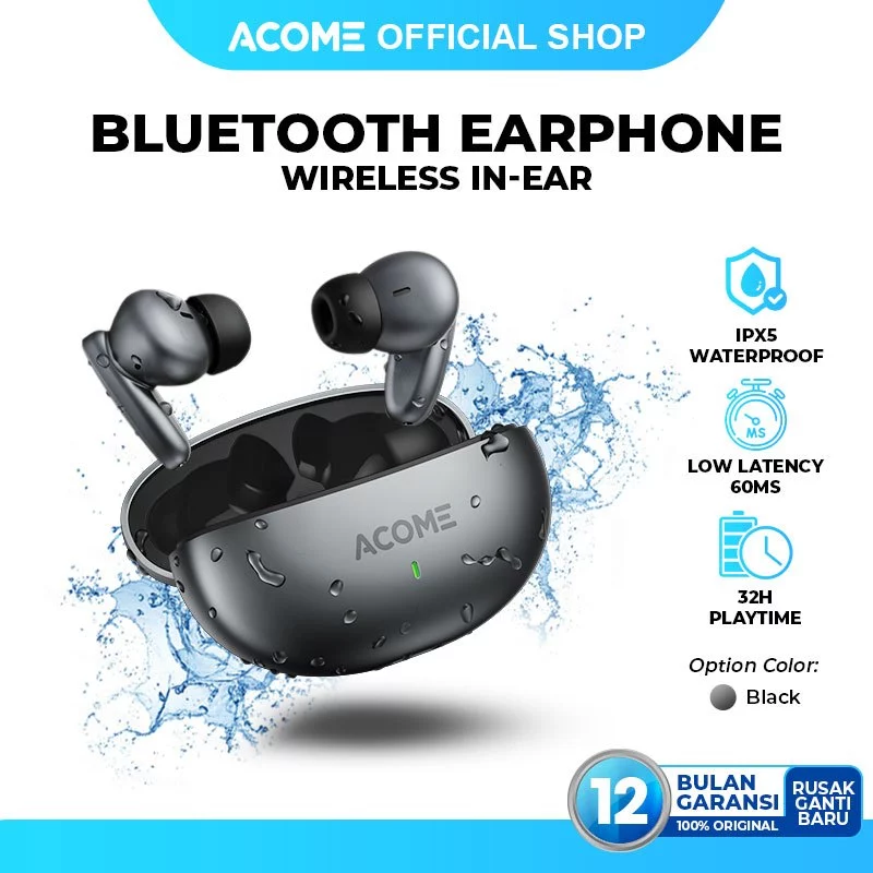 ACOME T8 Headset Wireless Earphone TWS Gaming Bluetooth 5.3 IPX5 Waterproof Latensi Rendah 60ms Original - Garansi Resmi 1 Tahun