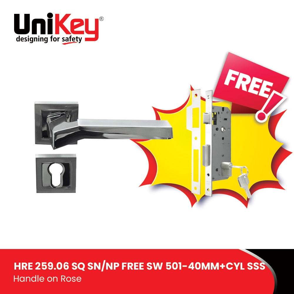 Jual UniKey Handle On Rose HRE 259.06 SQ SN/NP + SW 501-40MM SSS+CYL ...