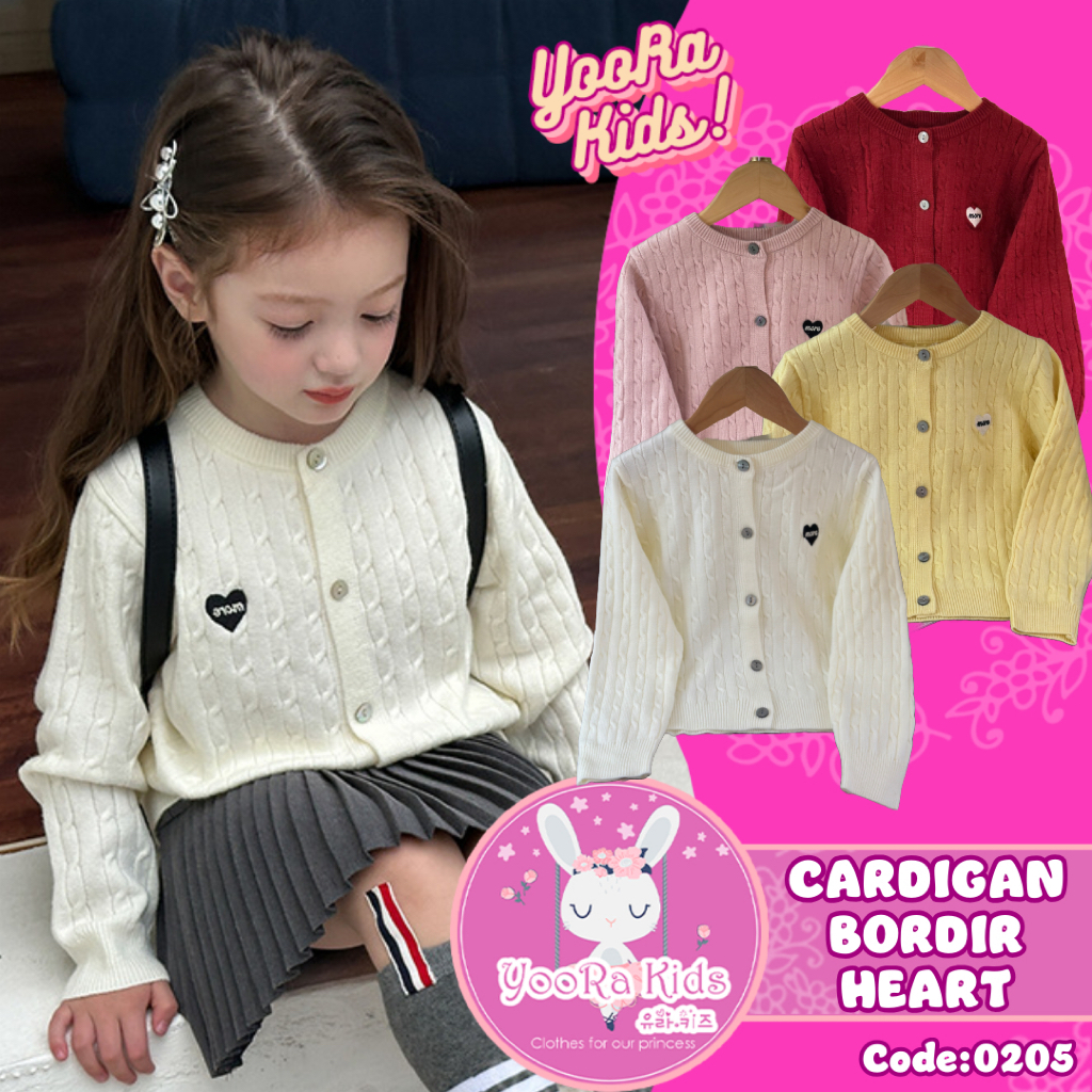 Little M Texture Kantong Bordir Unicorn Cardigan Anak Perempuan