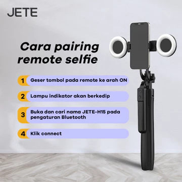 JETE Tripod Bluetooth H15 Portable Tongsis Selfie Stick 1.8m With Ring Light Postel Wireless