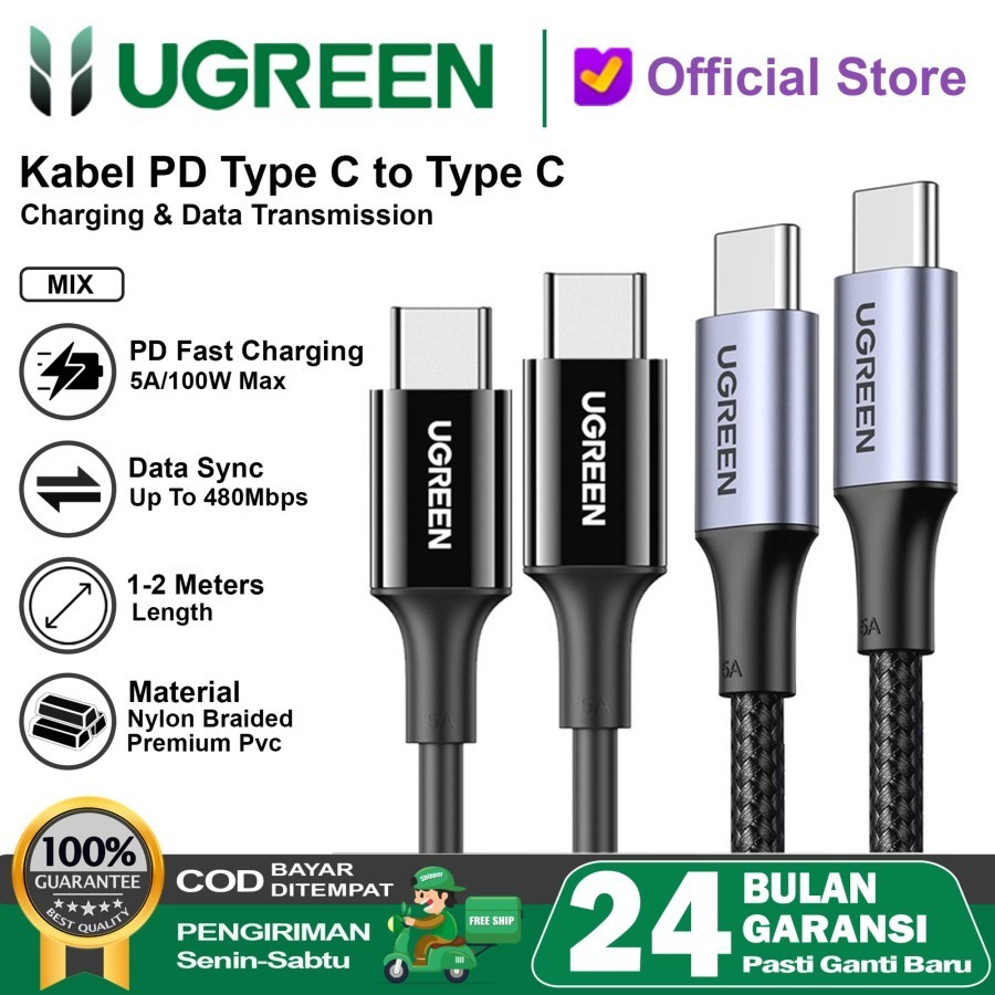 Jual Kabel Data UGREEN USB Type C To Type C PD 5A 100W Fast Charging ...