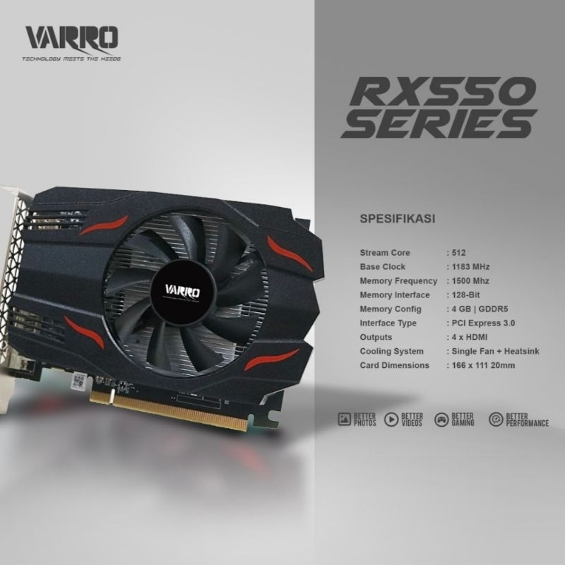 Jual Vga Card DDR5 Varro RX 550 4GB 128 BIT Amd Garansi Resmi Original ...
