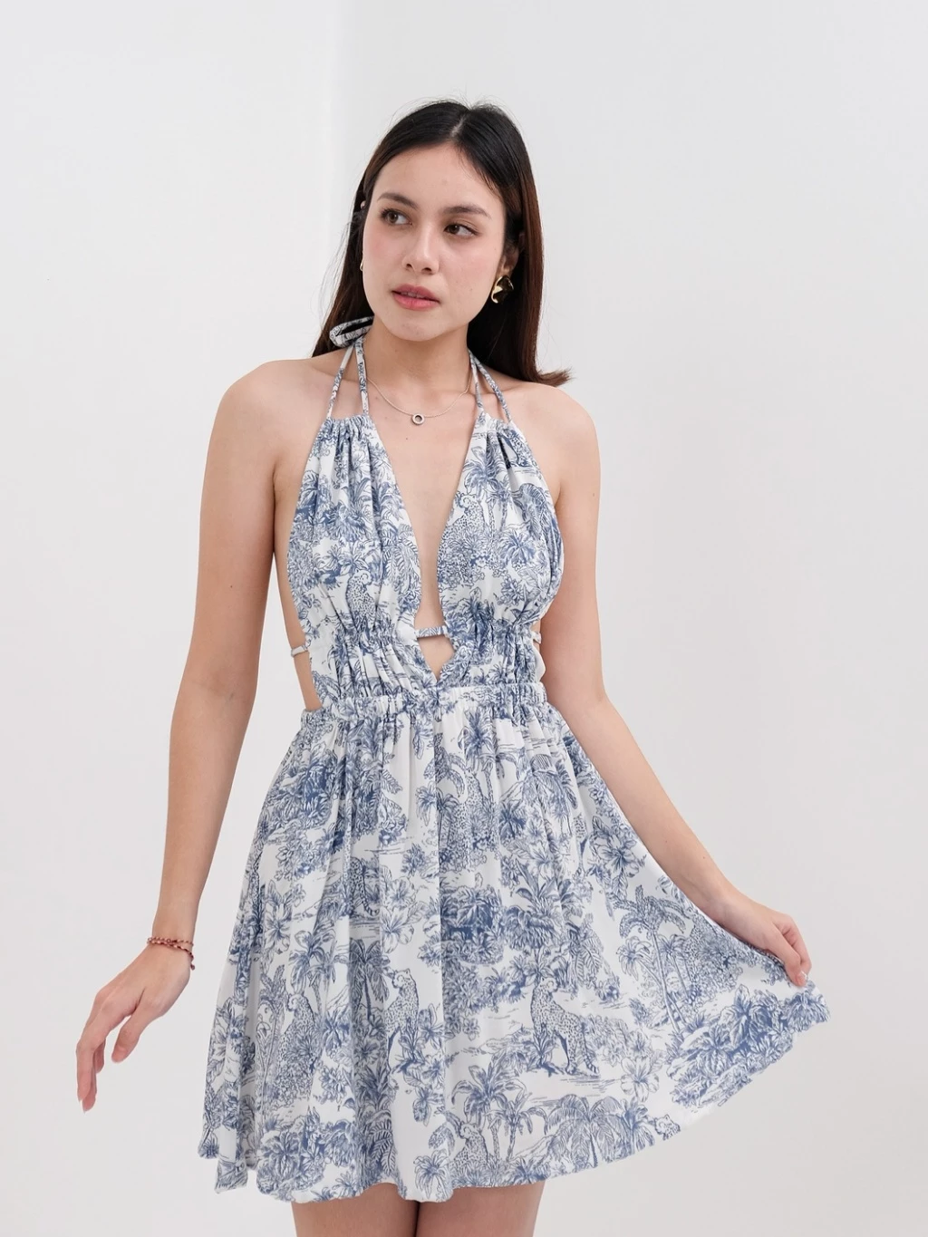 Vinci Premium Backless Floral Mini Dress