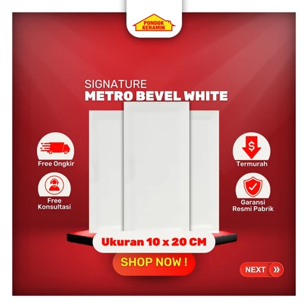 Keramik Dinding Signature 10x20 Metro Bevel White - Putih