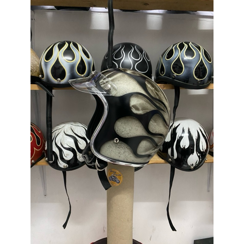 Jual Helm Slimhead Rusty Black Flame Custom | Shopee Indonesia