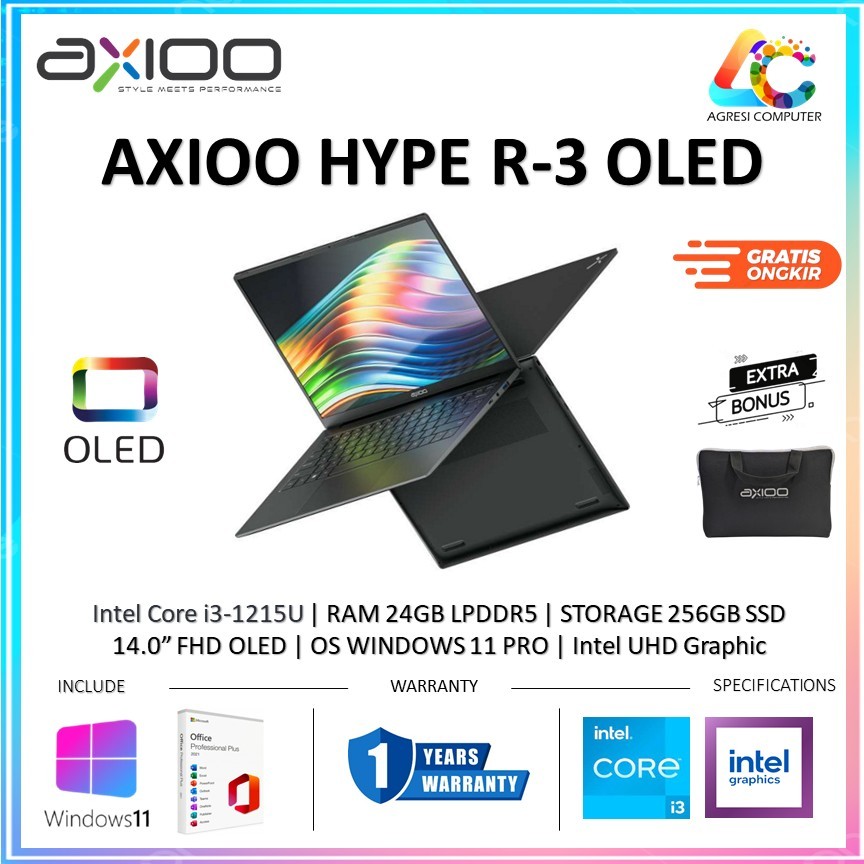 Jual Axioo Hype R3 OLED i3-1215U RAM 24GB 512GB SSD 14.0