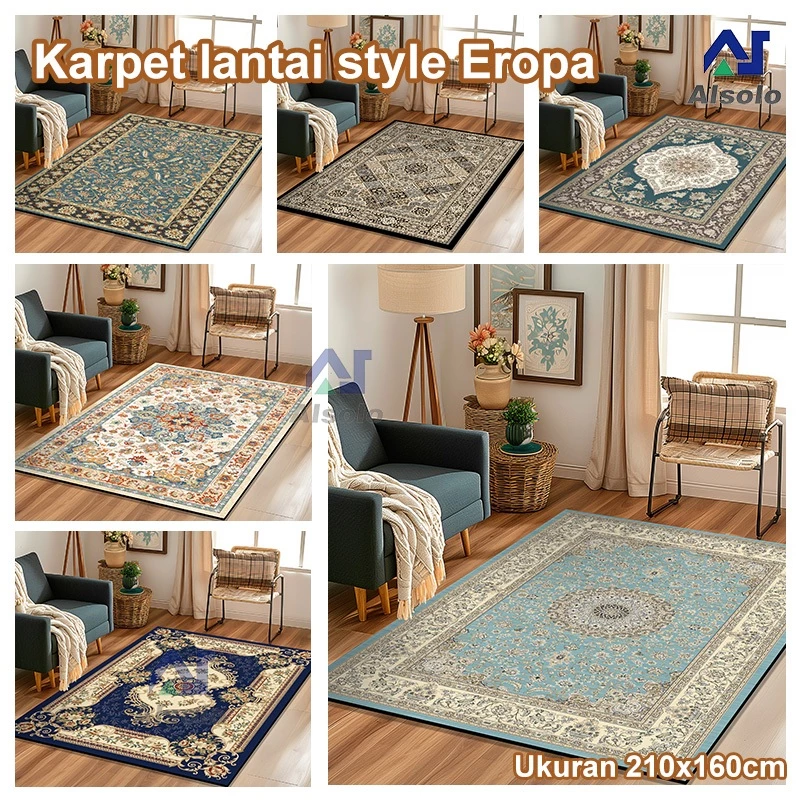 Alsolo Tikar Karpet ruang Tamu Uk 210 x 160cm/Karpet Lantai Ruang Tamu Karpet Eropa Karpet Aesthetic Anti Slip/Karpet Lantai Eropa Style /Karpet Turkey Bermotif - foto 1
