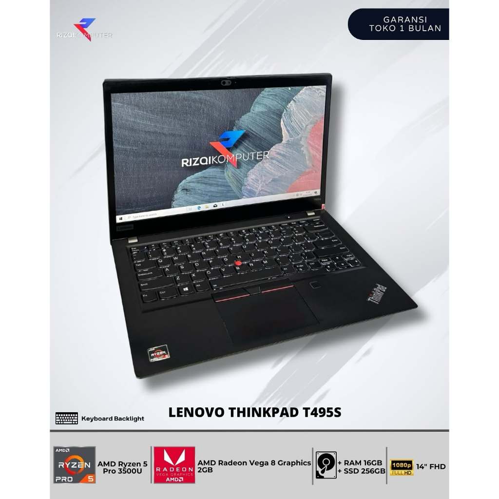 PC Portable Lenovo T495S Rysen 5 3500U 8Go 256Go 14 Full Wifi Bluetooth W11