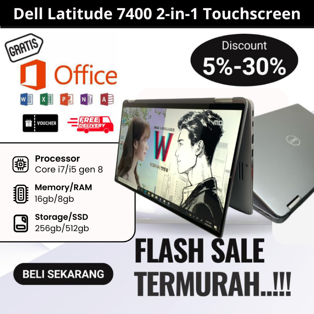 Jual Laptop Dell Latitude (14inch) 7400 2in1 core i7 RAM 16gb SSD