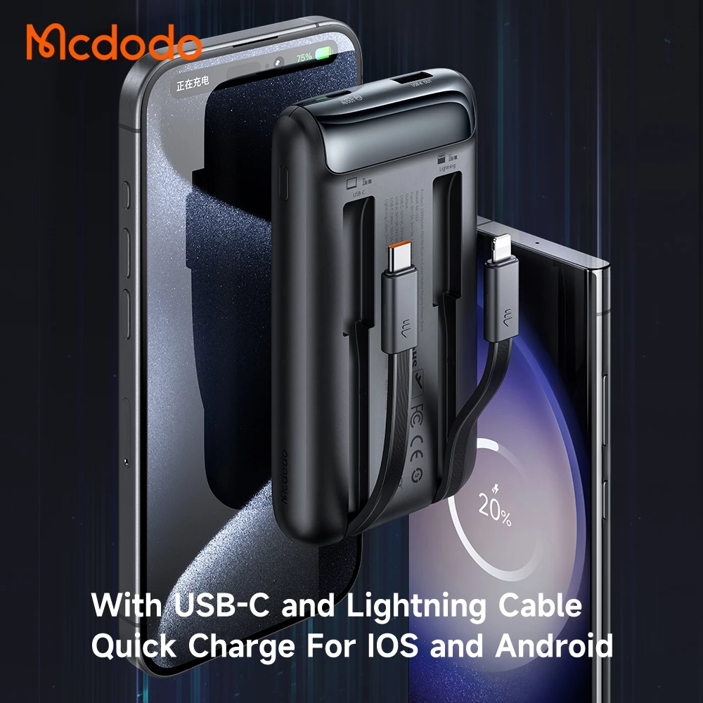 MCDODO PowerBank 10.000mah Built in Cable Lightning & Type C Fast Charging 22.5w MC-0231